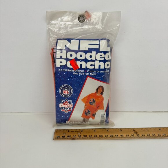 Vtg 90s Sealed NFL Denver Broncos Football Hooded Poncho Orange Rainmate 1 Size - Picture 4 of 10